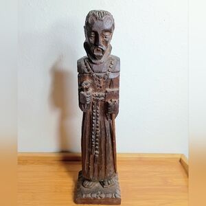 Rustic Brown Wooden Art Sculpture Monk